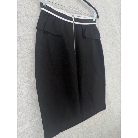Sandro Textured Preppy Business Peplum Pencil Skirt, Black/White, US Size 6 - Picture 6 of 10